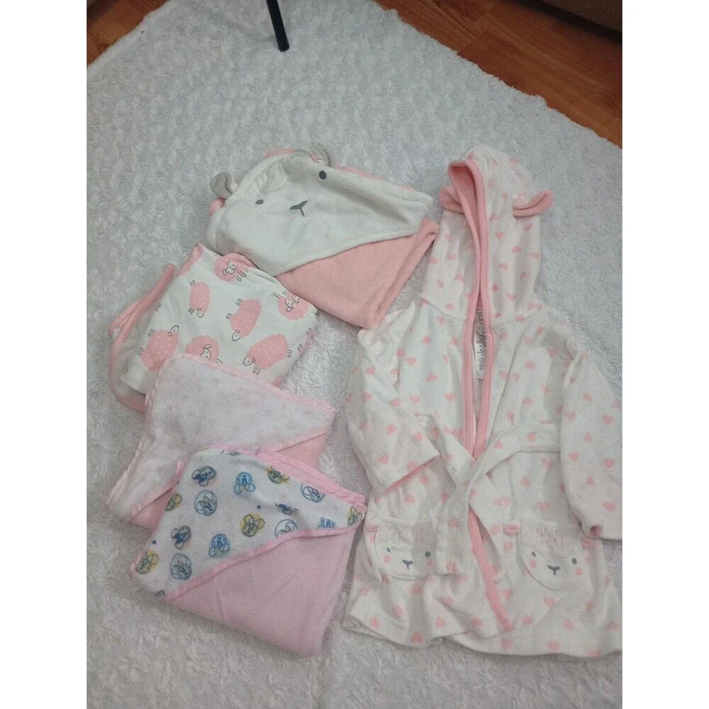 Lote 5 Pcs baby girl Pink hooded bath towels
